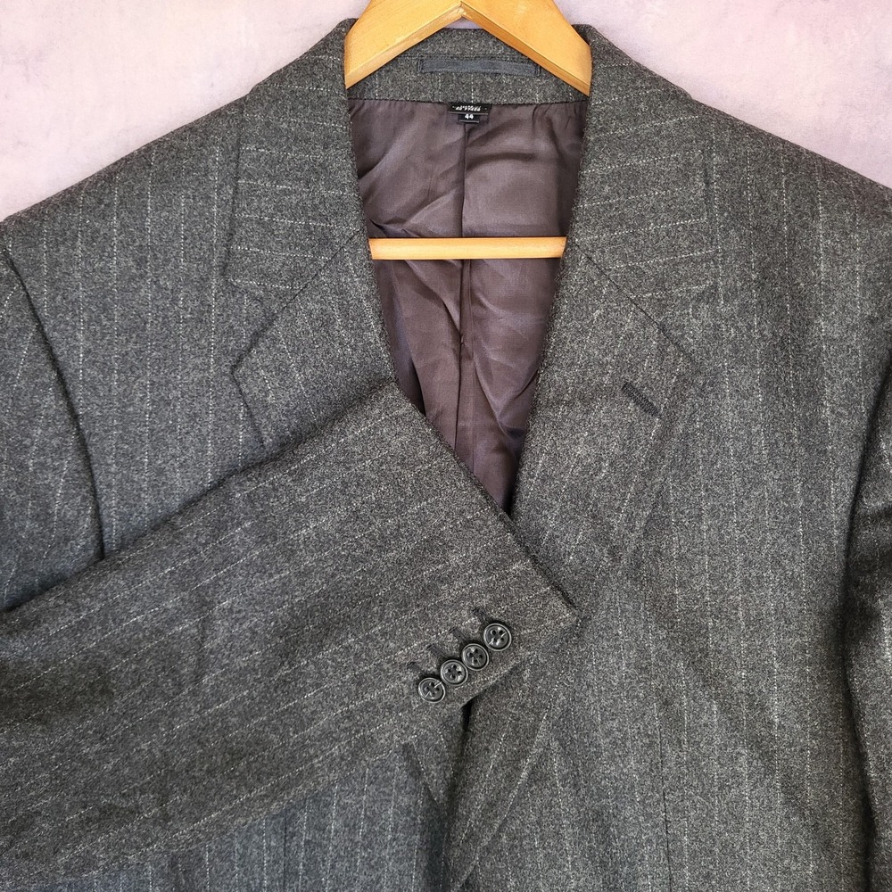 Club Monaco Suit Jacket Mens Size 44 Gray Wool Striped Tweed Lined Notch Lapel